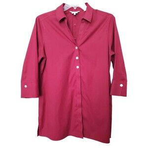Foxcroft Non-Iron Stretch Shaped Fit Back-Button Detail Button-Up Tunic Size 16